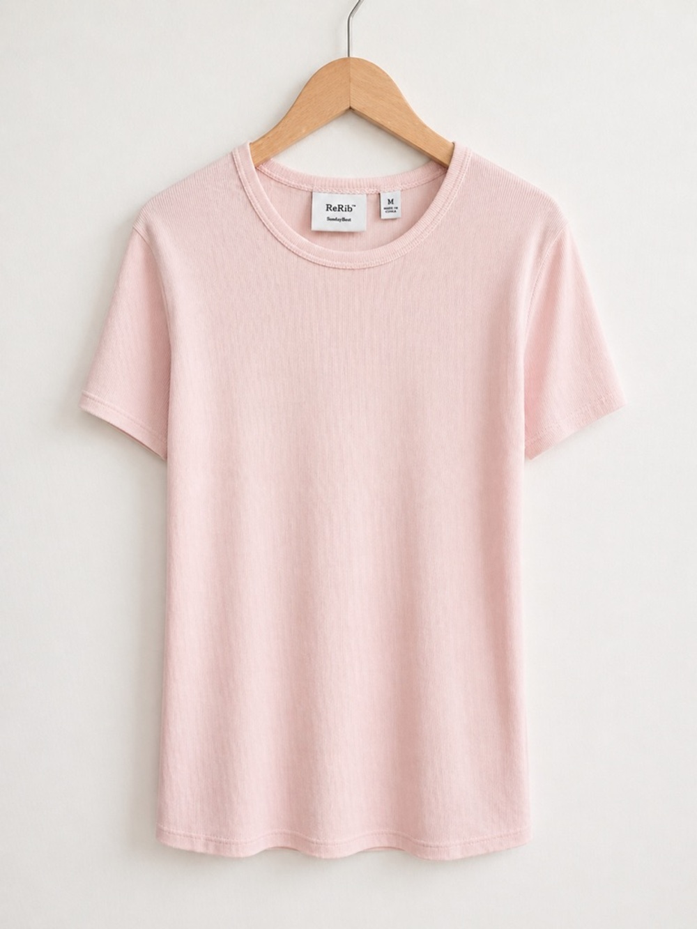 Sunday Best ReRib Ribbed Tee - Blush Pink. size Medium